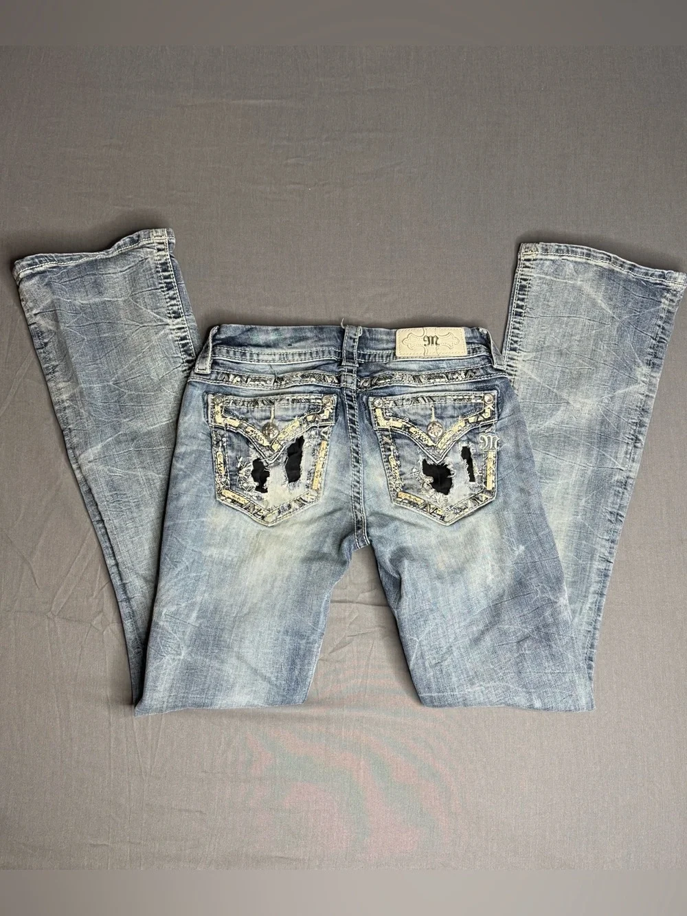 Miss Me Signature Y2K Low Rise Bootcut Jeans Size 26 Embellished Denim